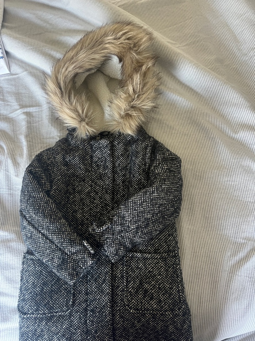 GAP Baby Black Quilted Jacket with Faux Fur Tag
